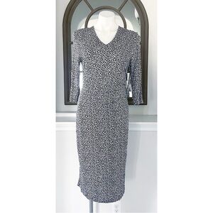 Hugo Boss Epona Midi Dress w/Ruched Left Waist Navy White EXCELLENT! Retail $398